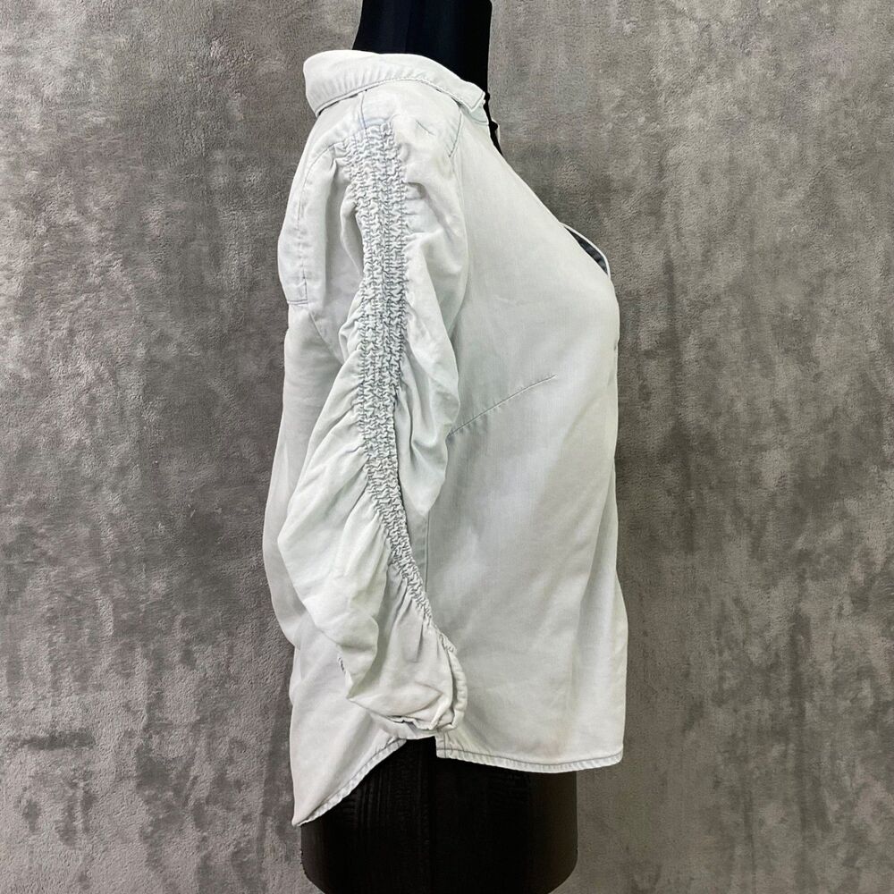 VERONICA BEARD Porta Chambray Pearl Snap Blouse size 4 Light Blue Rushed slv - Picture 2 of 10
